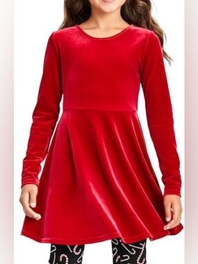 The Children’s Place Girls Red Velvet Dress Fit Flare Holiday Christmas 10 12